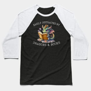 Easily Distracted By Dragons And Books Introvert Antisocial Baseball T-Shirt